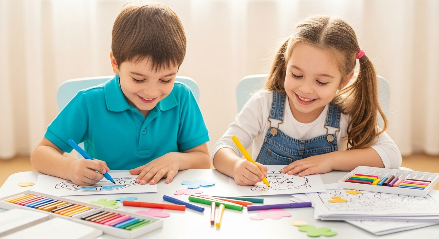 Children coloring together