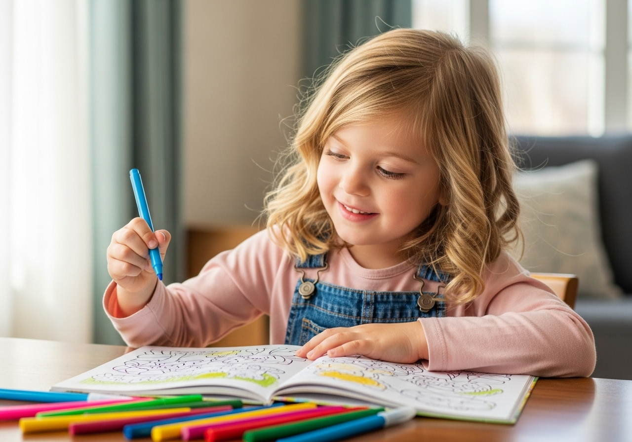 Girl enjoying coloring activities