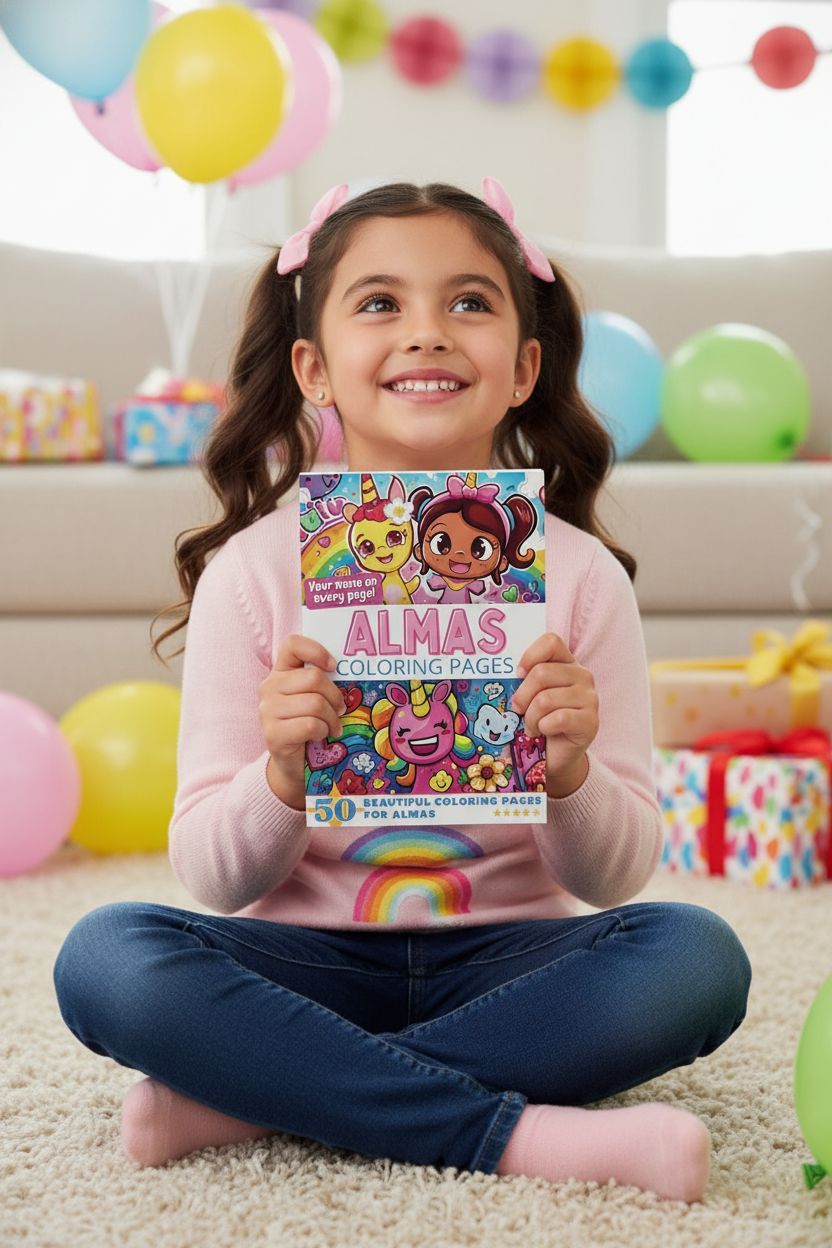 Almas coloring book in use