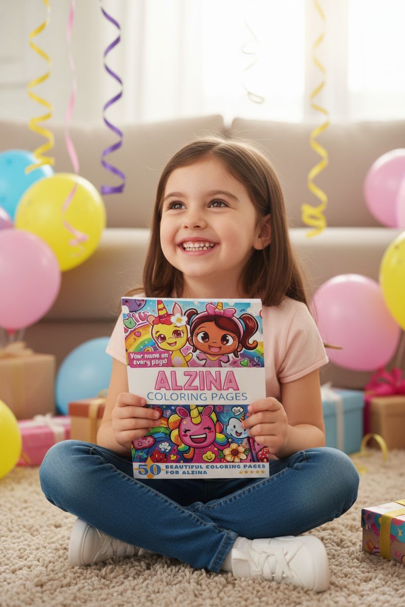 Alzina coloring book in use