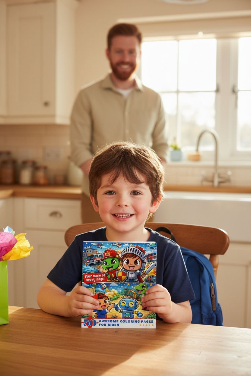 Aiden coloring book in use