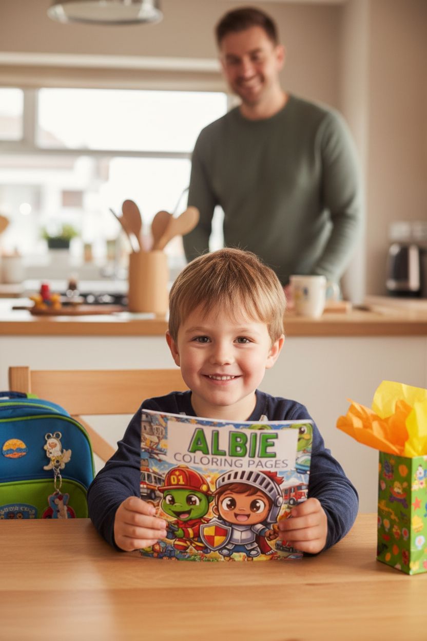 Albie coloring book in use