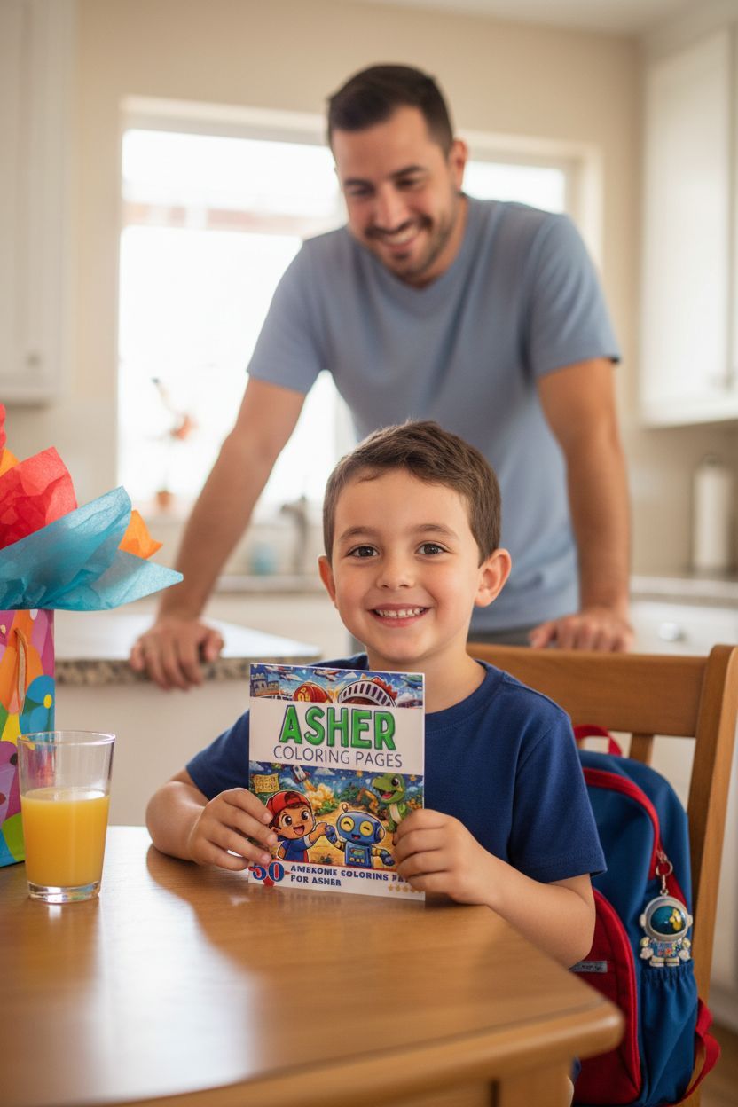 Asher coloring book in use