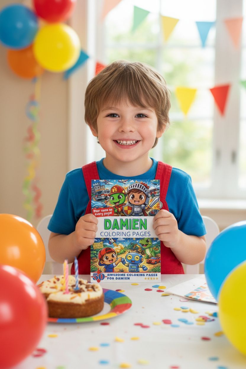 Damien coloring book in use