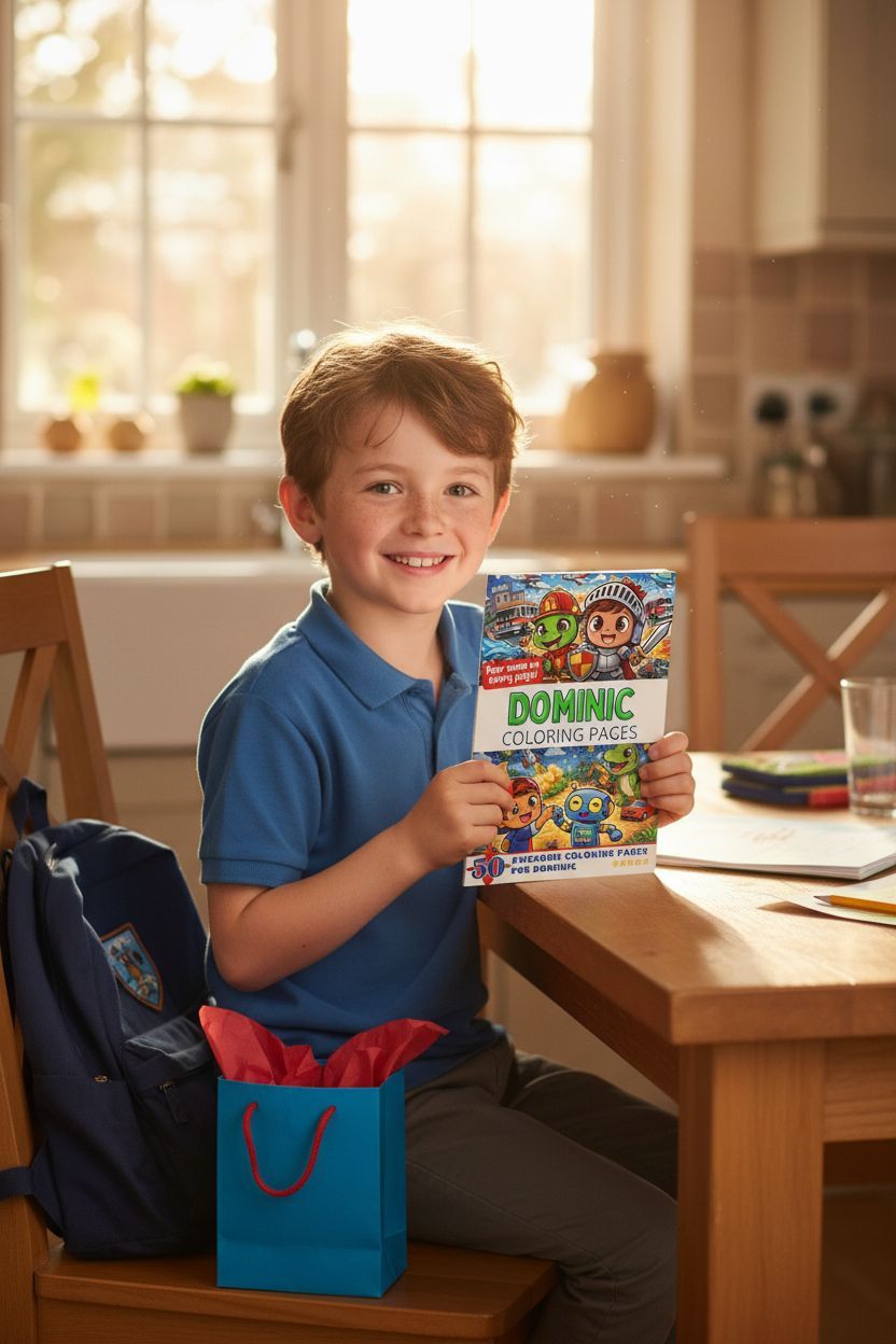 Dominic coloring book in use