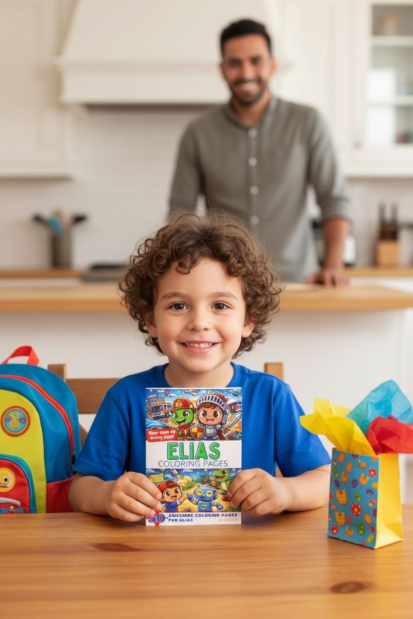 Elias coloring book in use