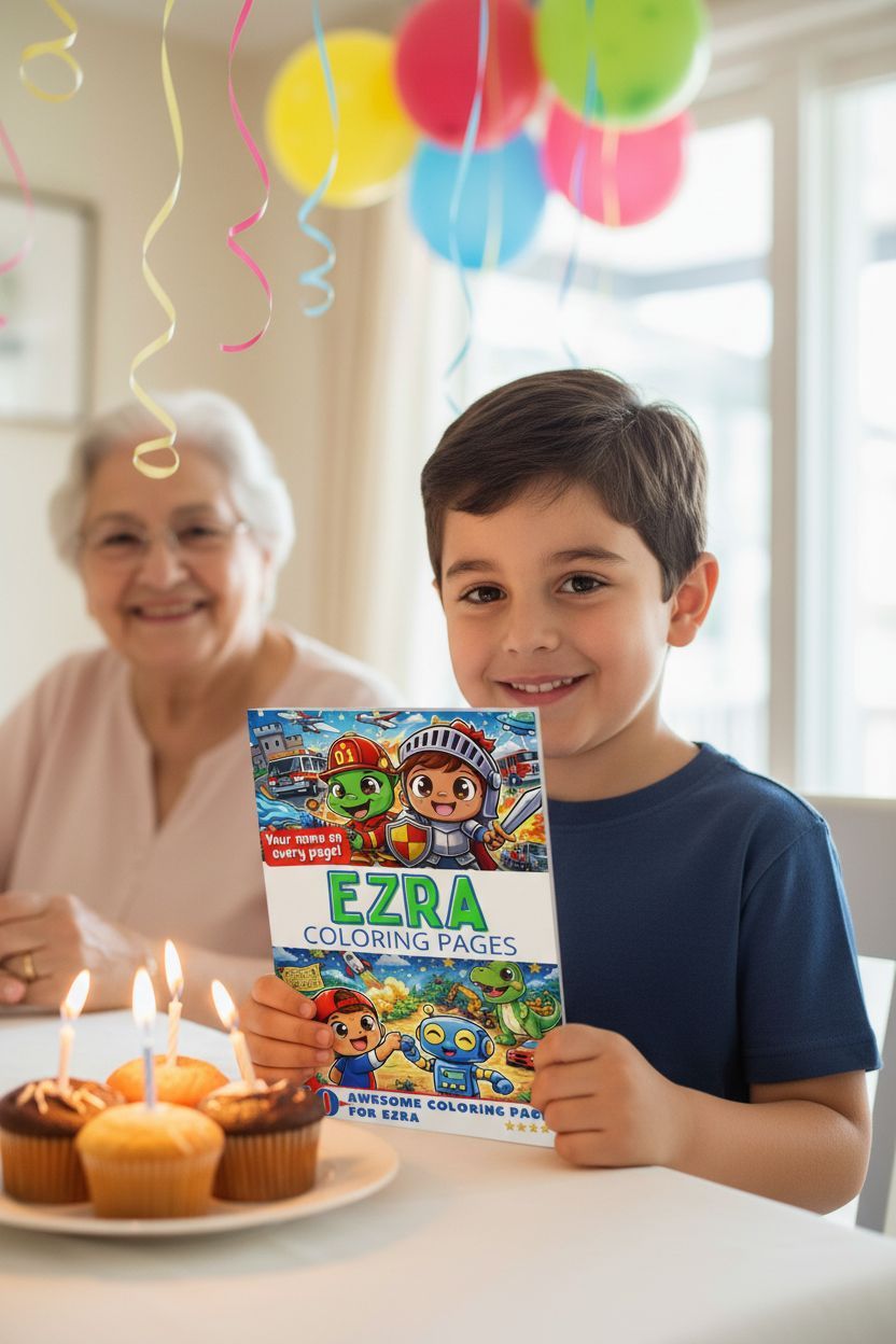 Ezra coloring book in use