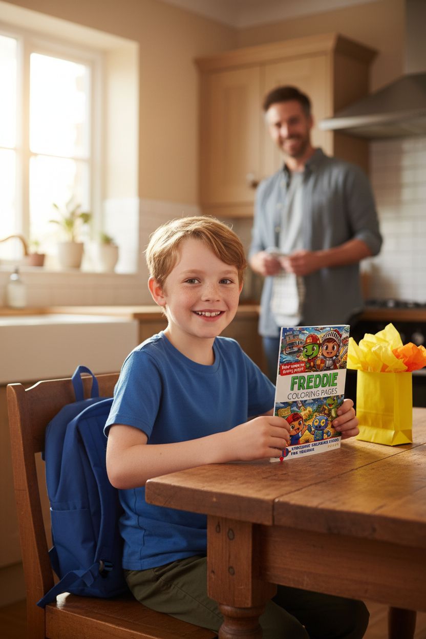 Freddie coloring book in use