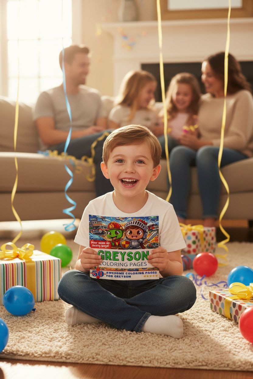 Greyson coloring book in use