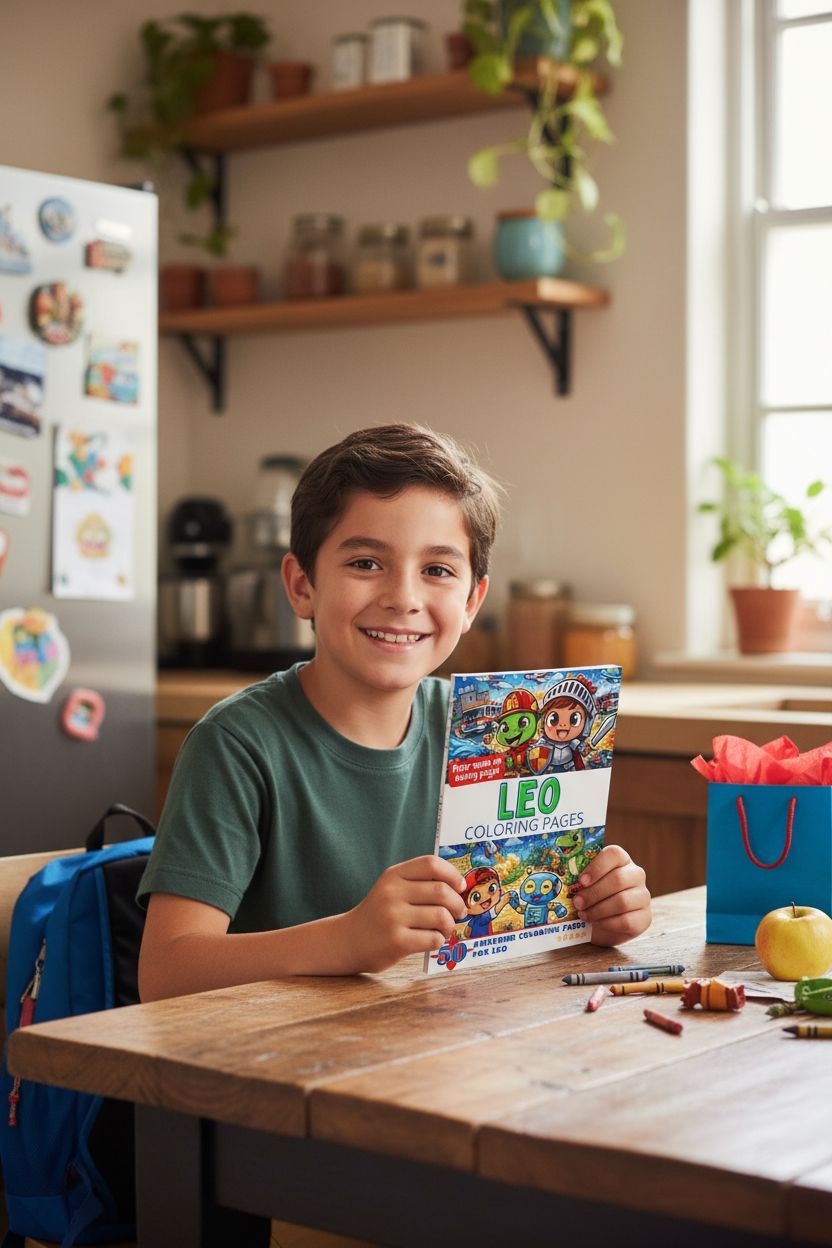 Leo coloring book in use