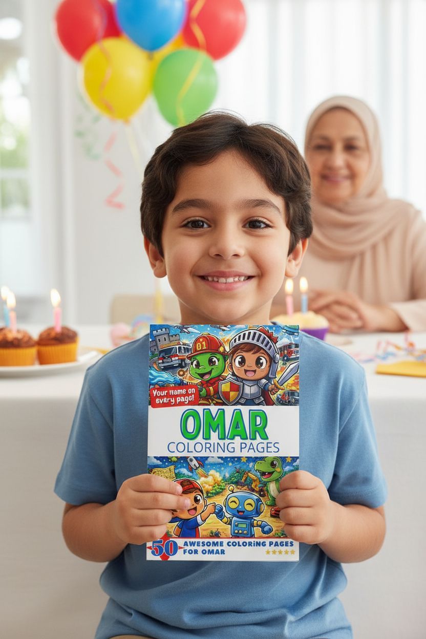 Omar coloring book in use