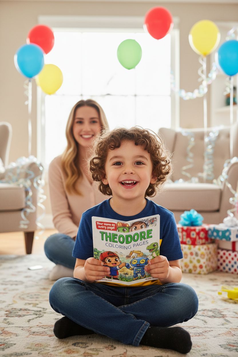 Theodore coloring book in use