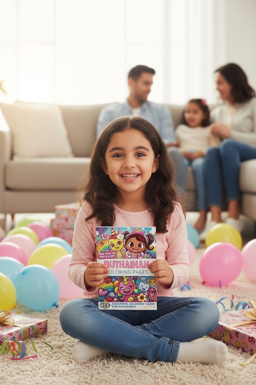 Buthainah coloring book in use