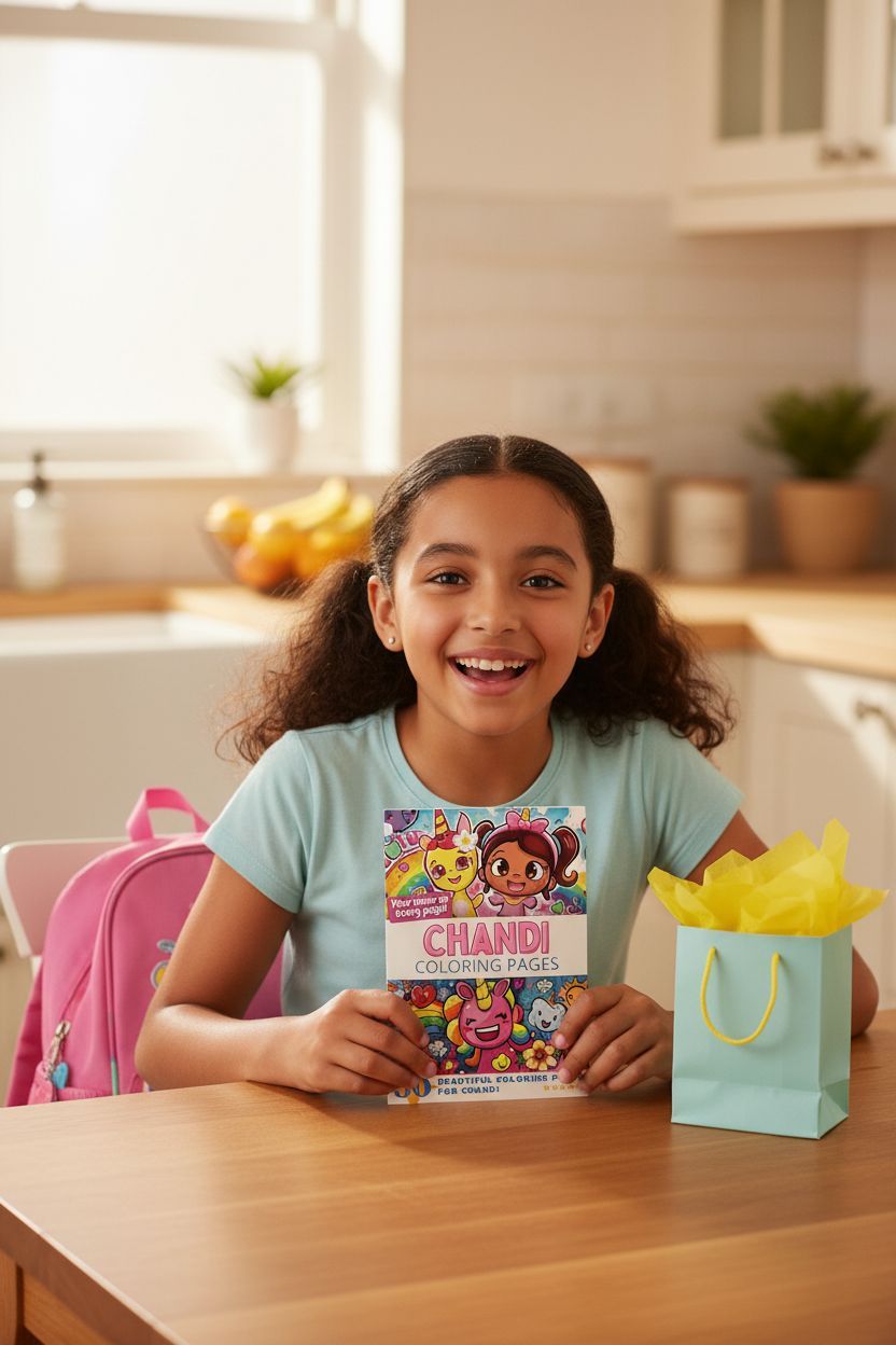 Chandi coloring book in use