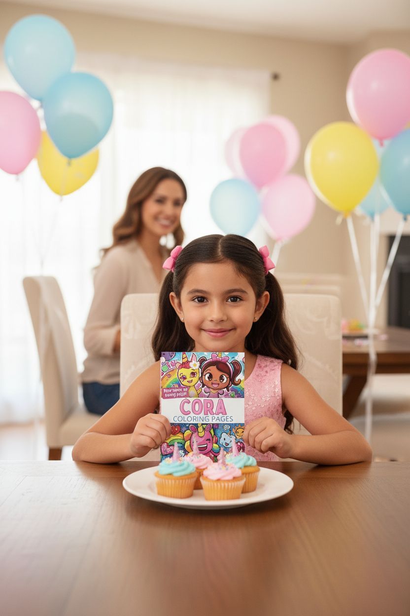 Cora coloring book in use