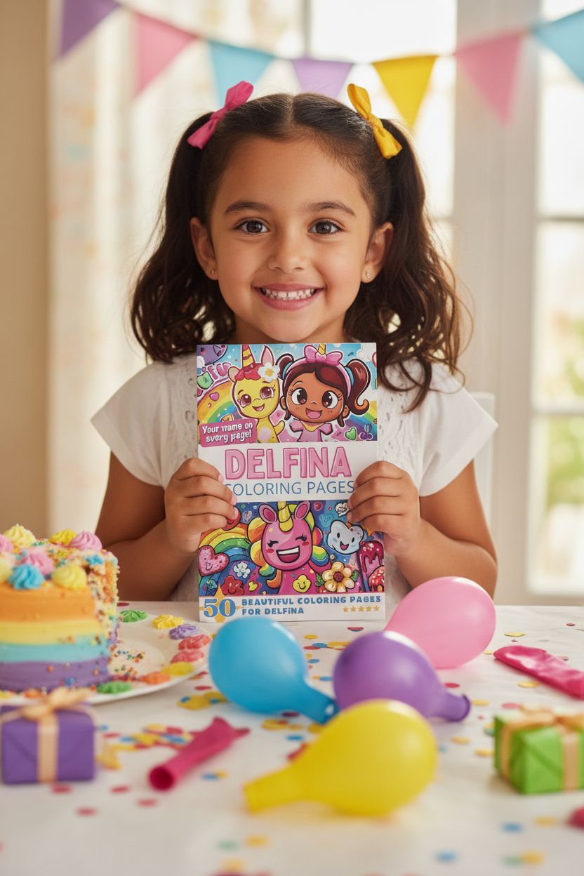 Delfina coloring book in use