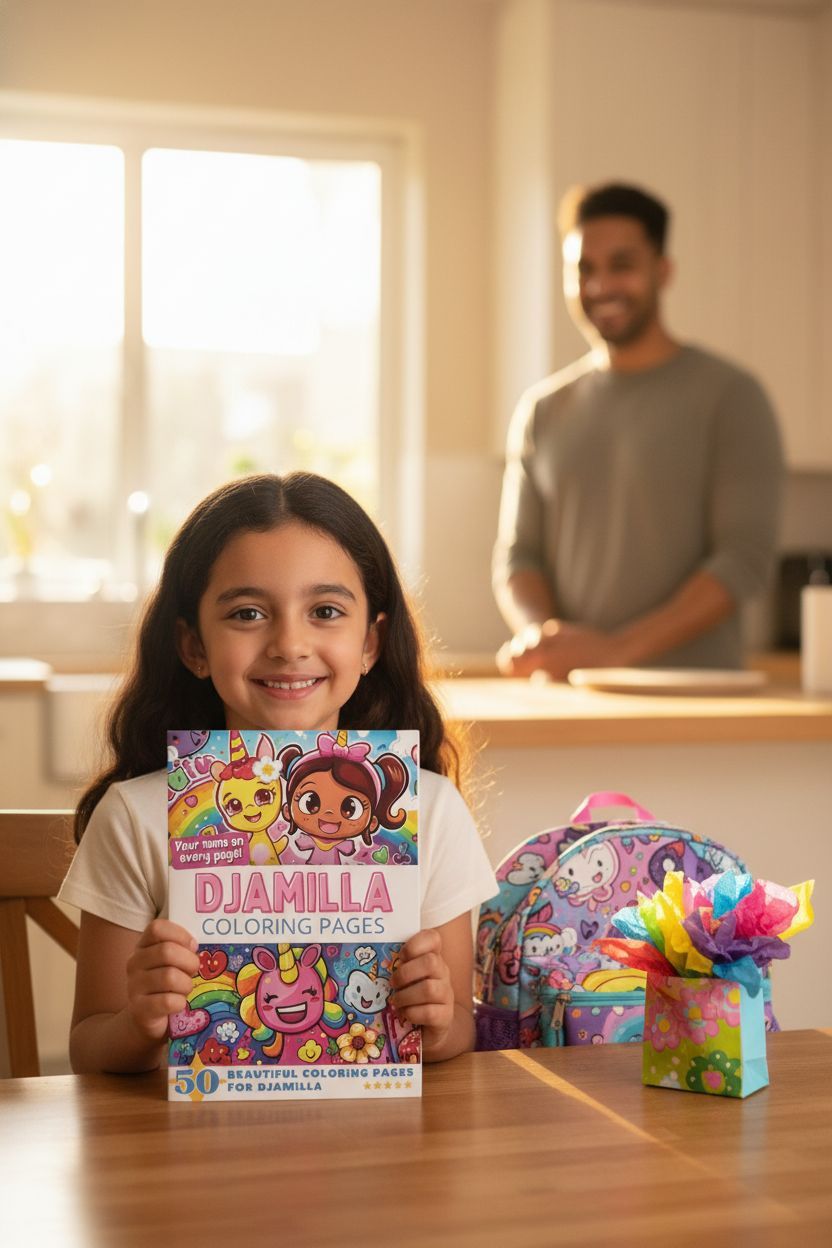 Djamilla coloring book in use
