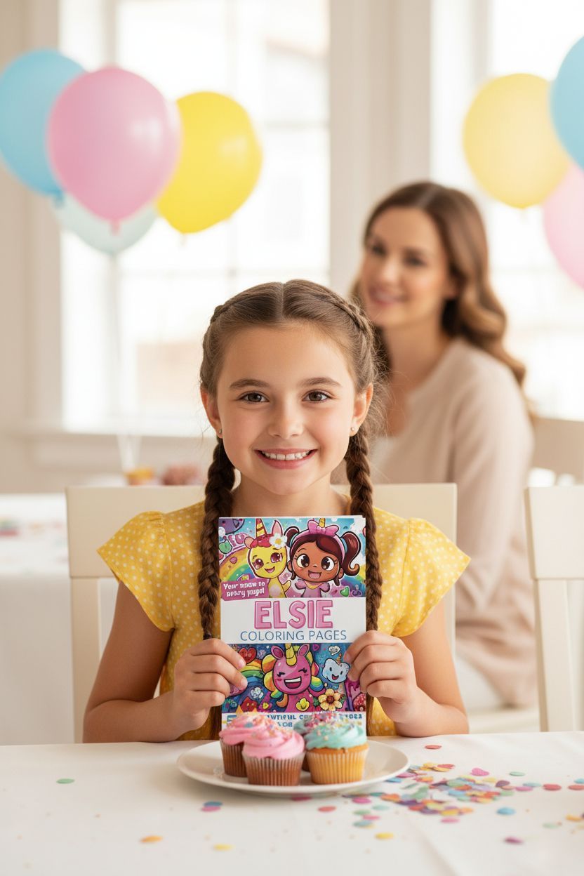 Elsie coloring book in use
