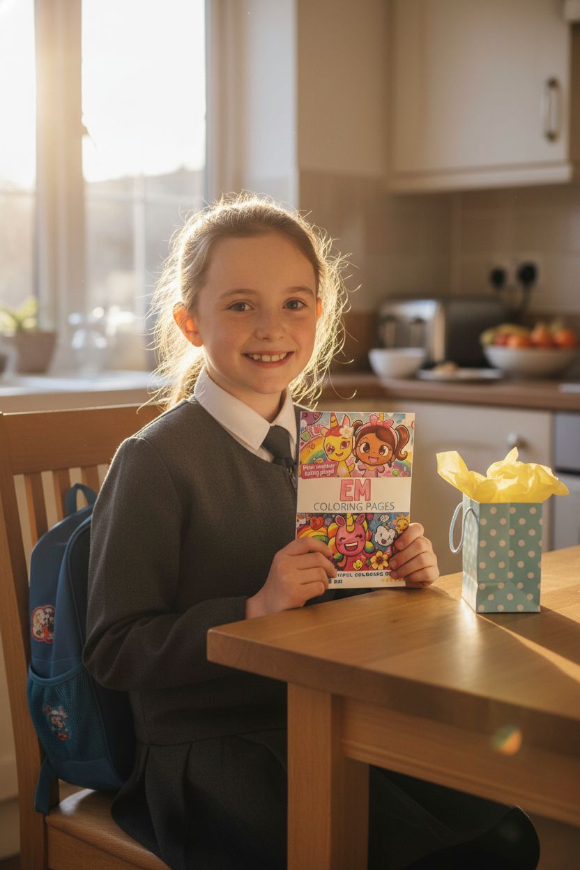 Em coloring book in use