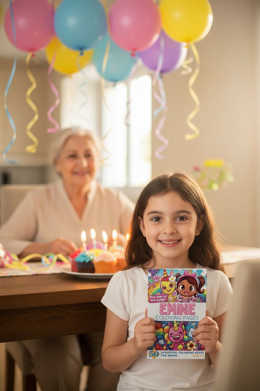 Emine coloring book in use