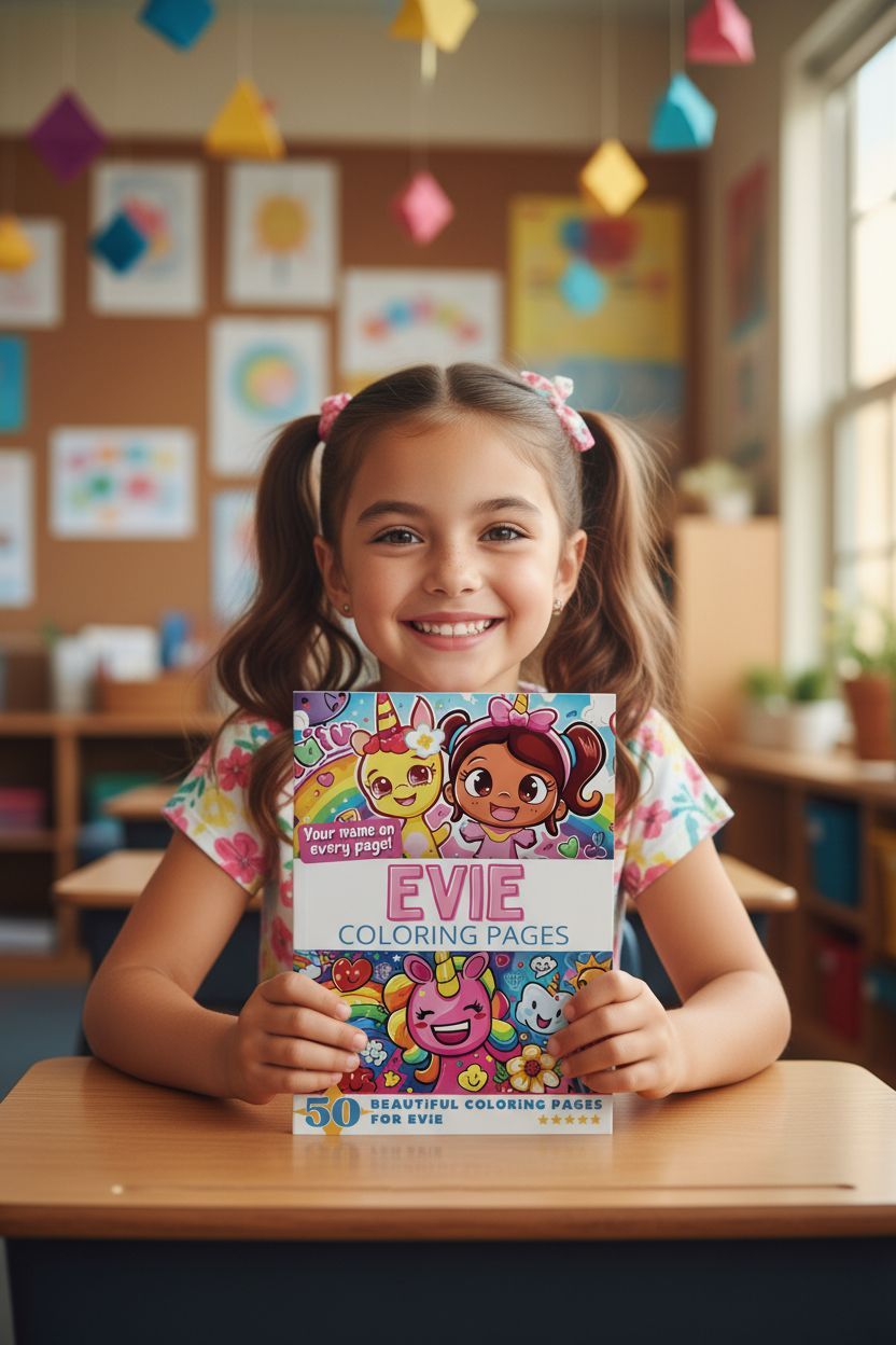 Evie coloring book in use