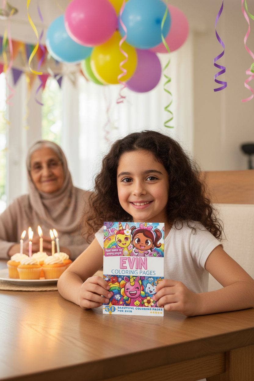 Evin coloring book in use