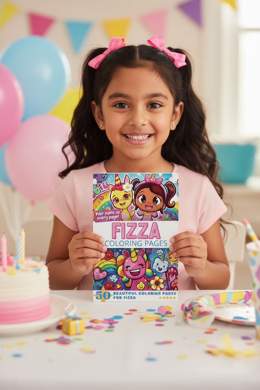 Fizza coloring book in use