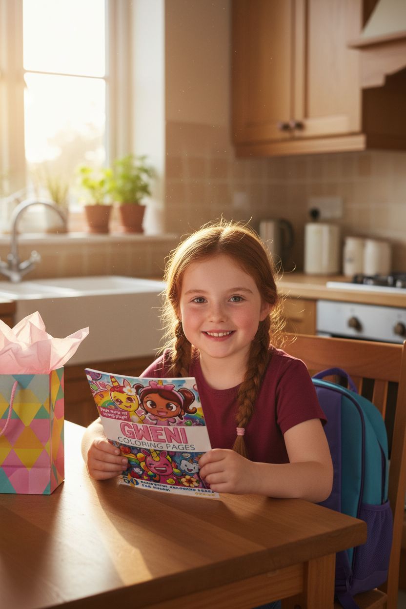 Gweni coloring book in use