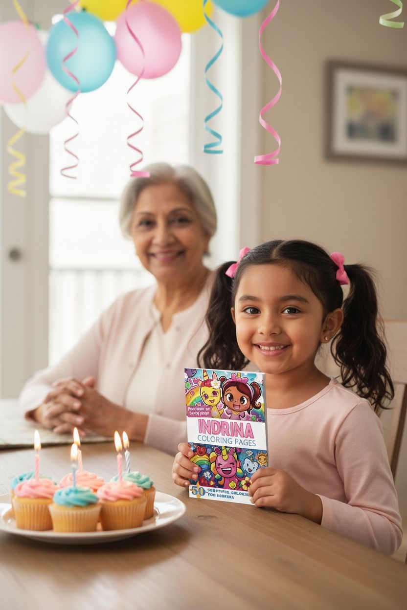 Indrina coloring book in use