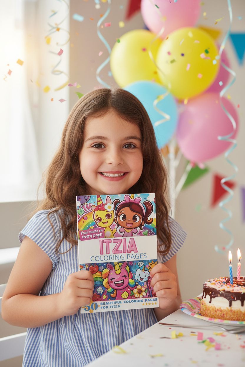 Itzia coloring book in use