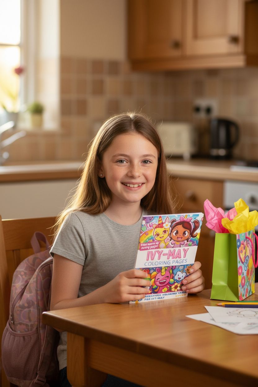 Ivy-May coloring book in use