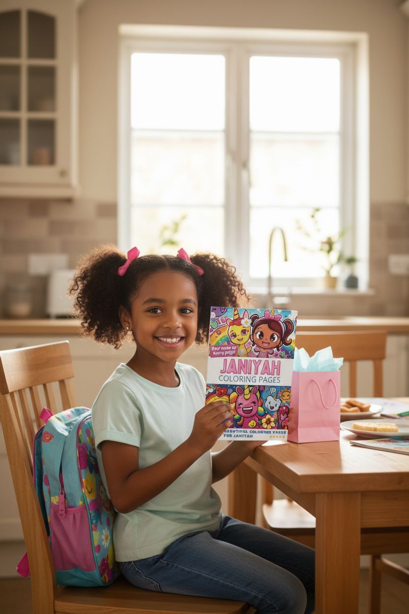 Janiyah coloring book in use