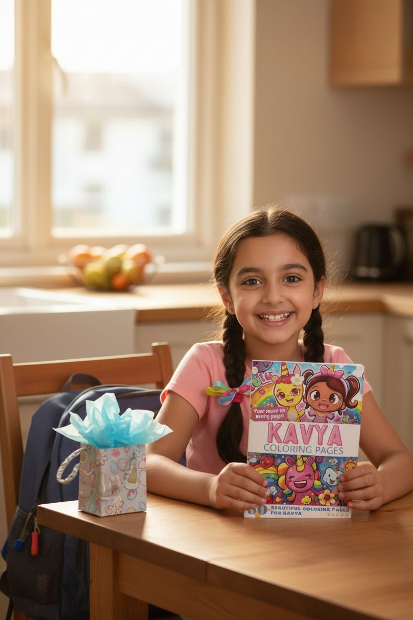 Kavya coloring book in use