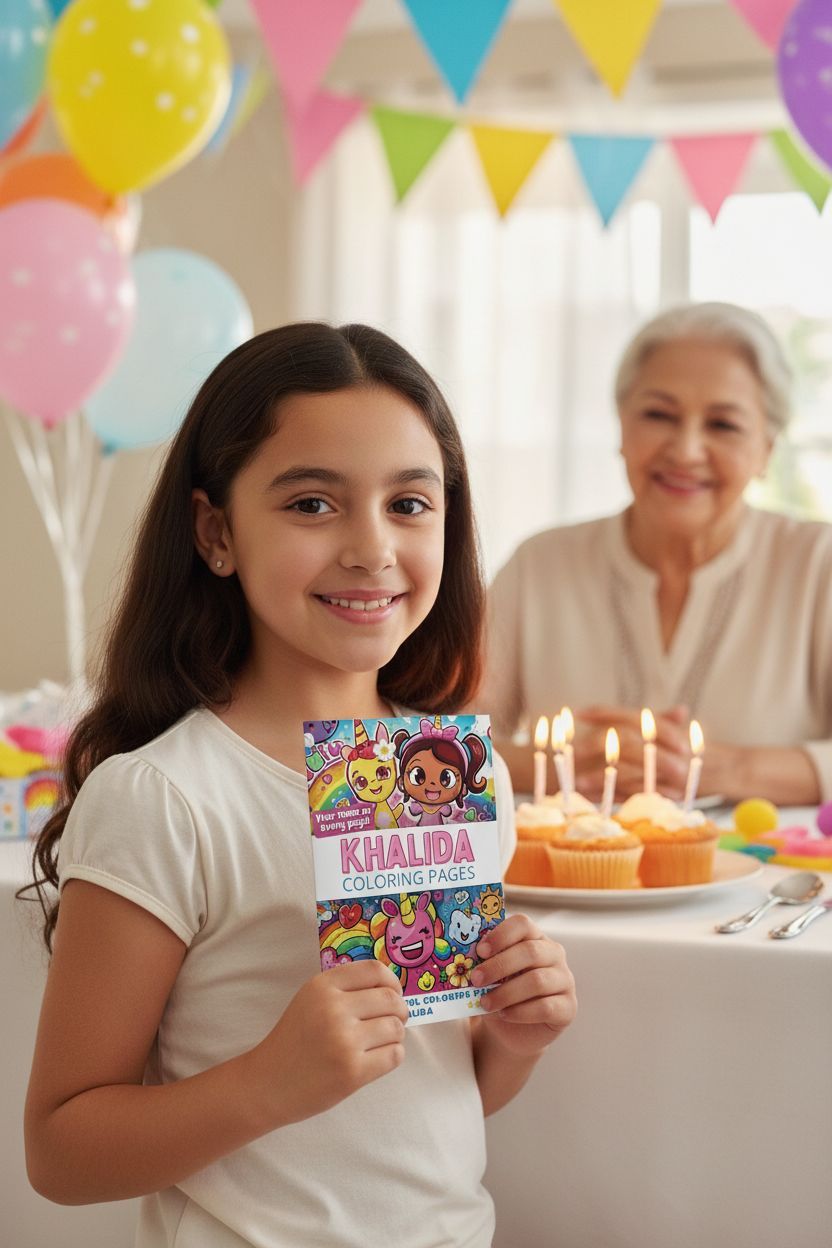 Khalida coloring book in use