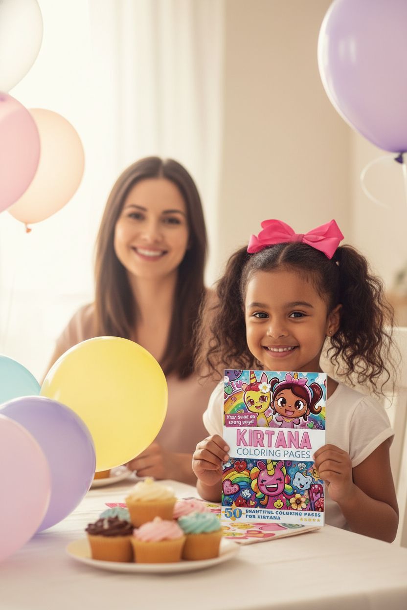 Kirtana coloring book in use