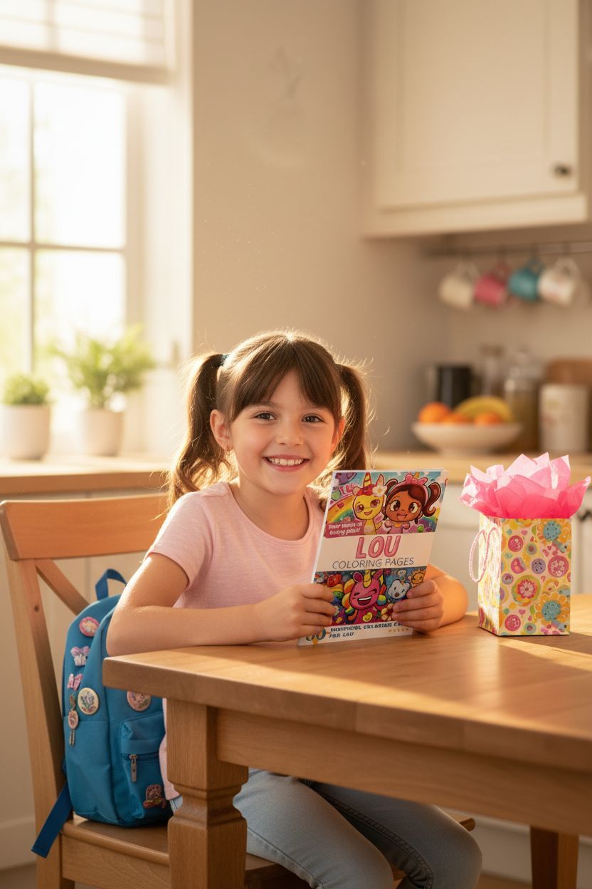 Lou coloring book in use
