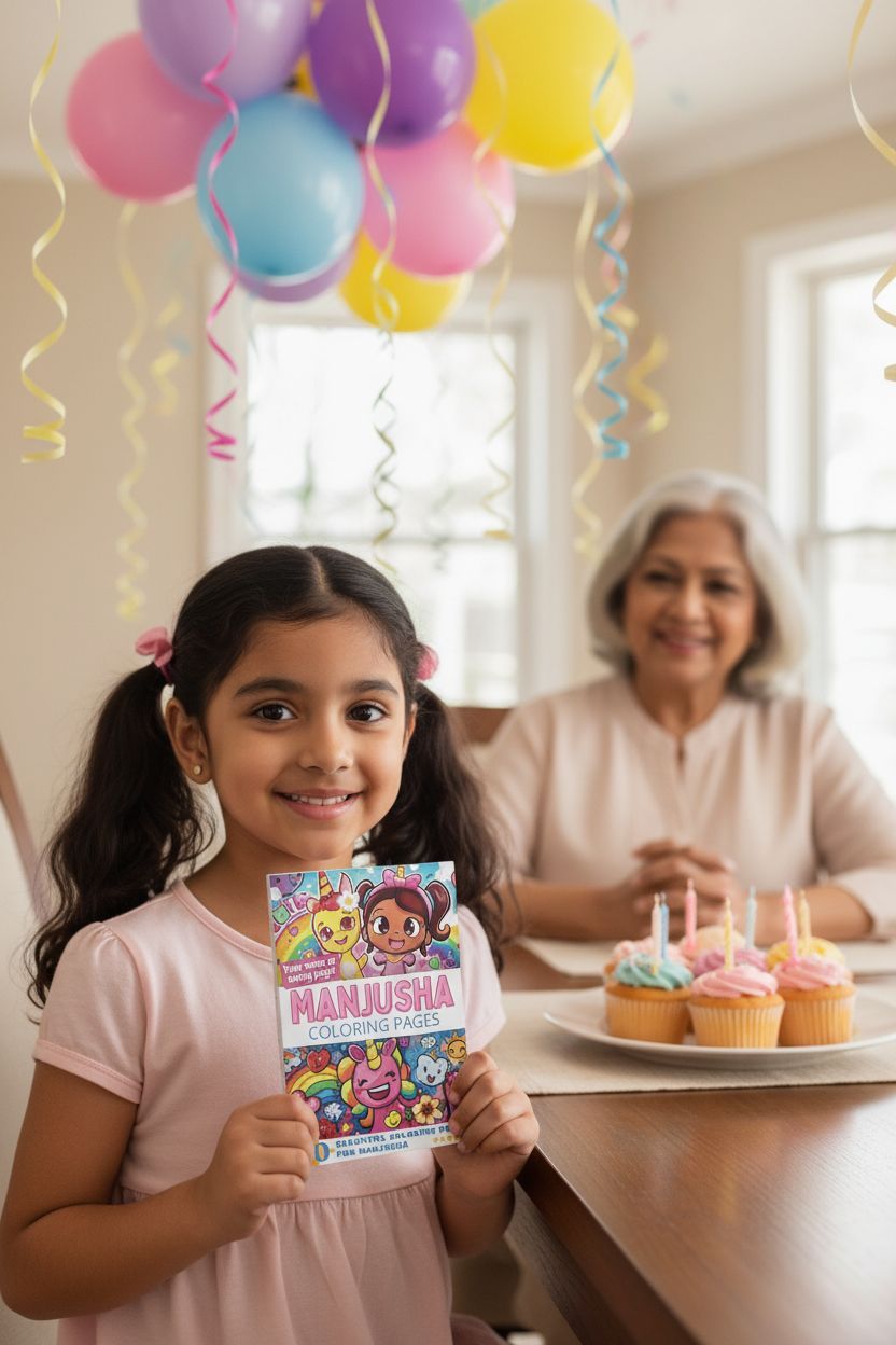 Manjusha coloring book in use