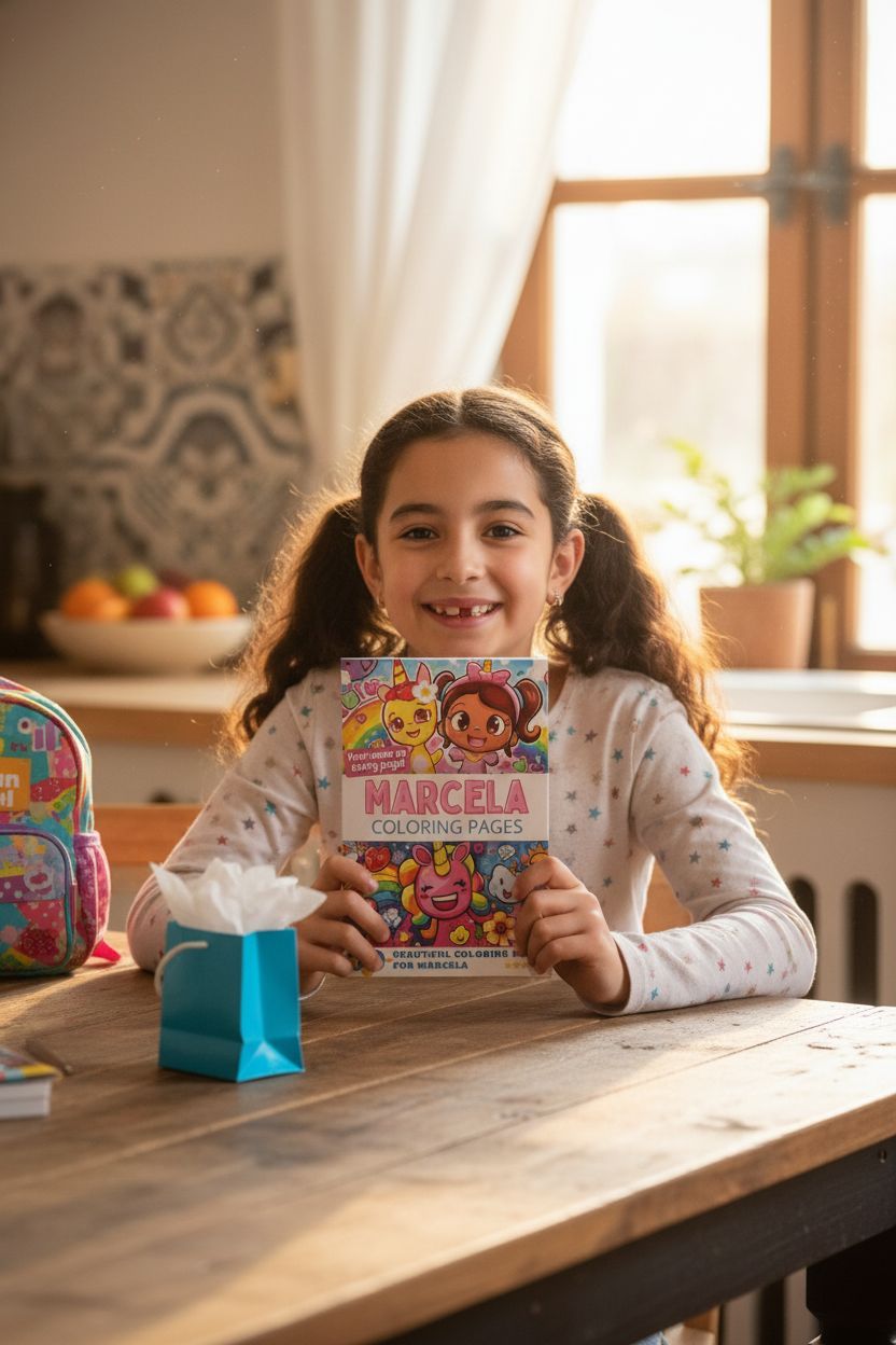 Marcela coloring book in use