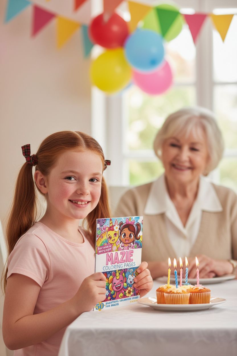Mazie coloring book in use