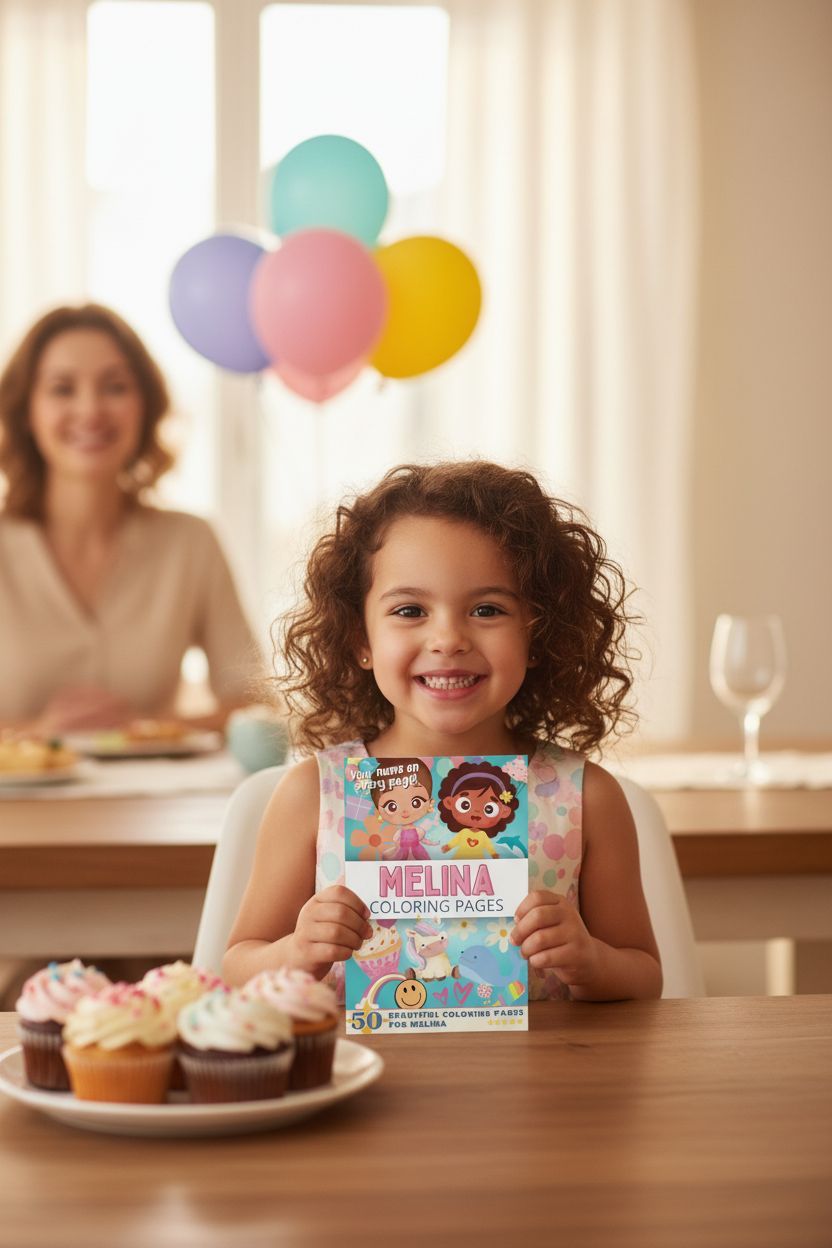 Melina coloring book in use