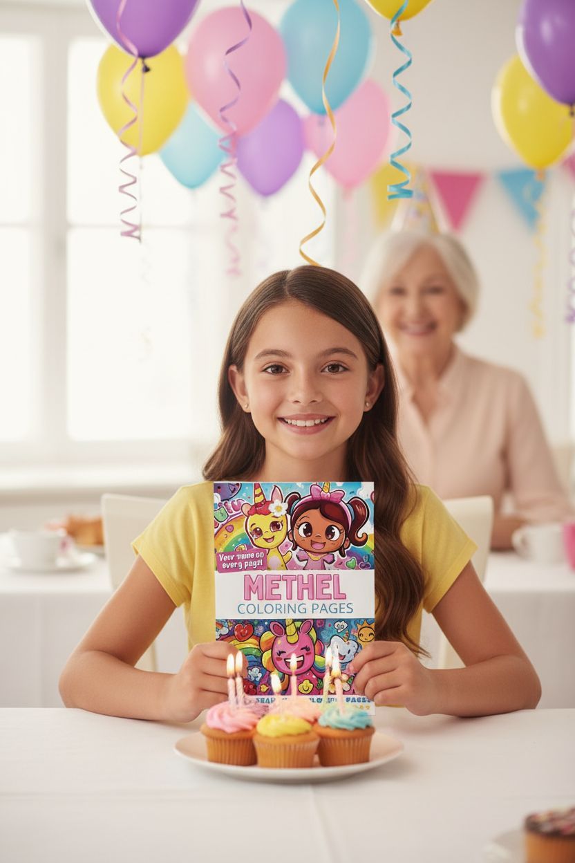 Methel coloring book in use