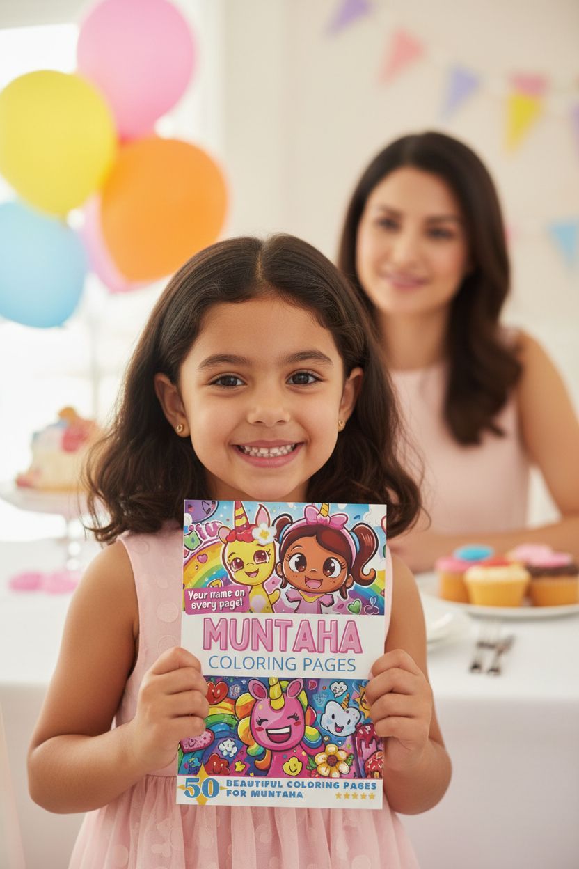 Muntaha coloring book in use