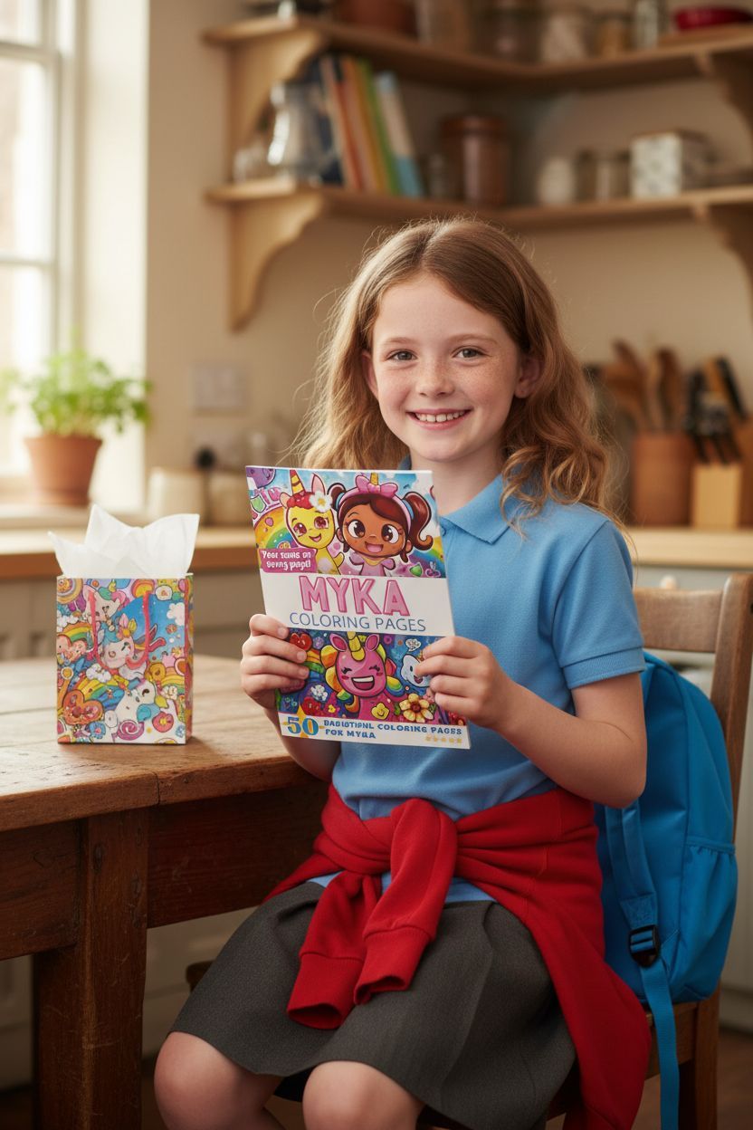 Myka coloring book in use