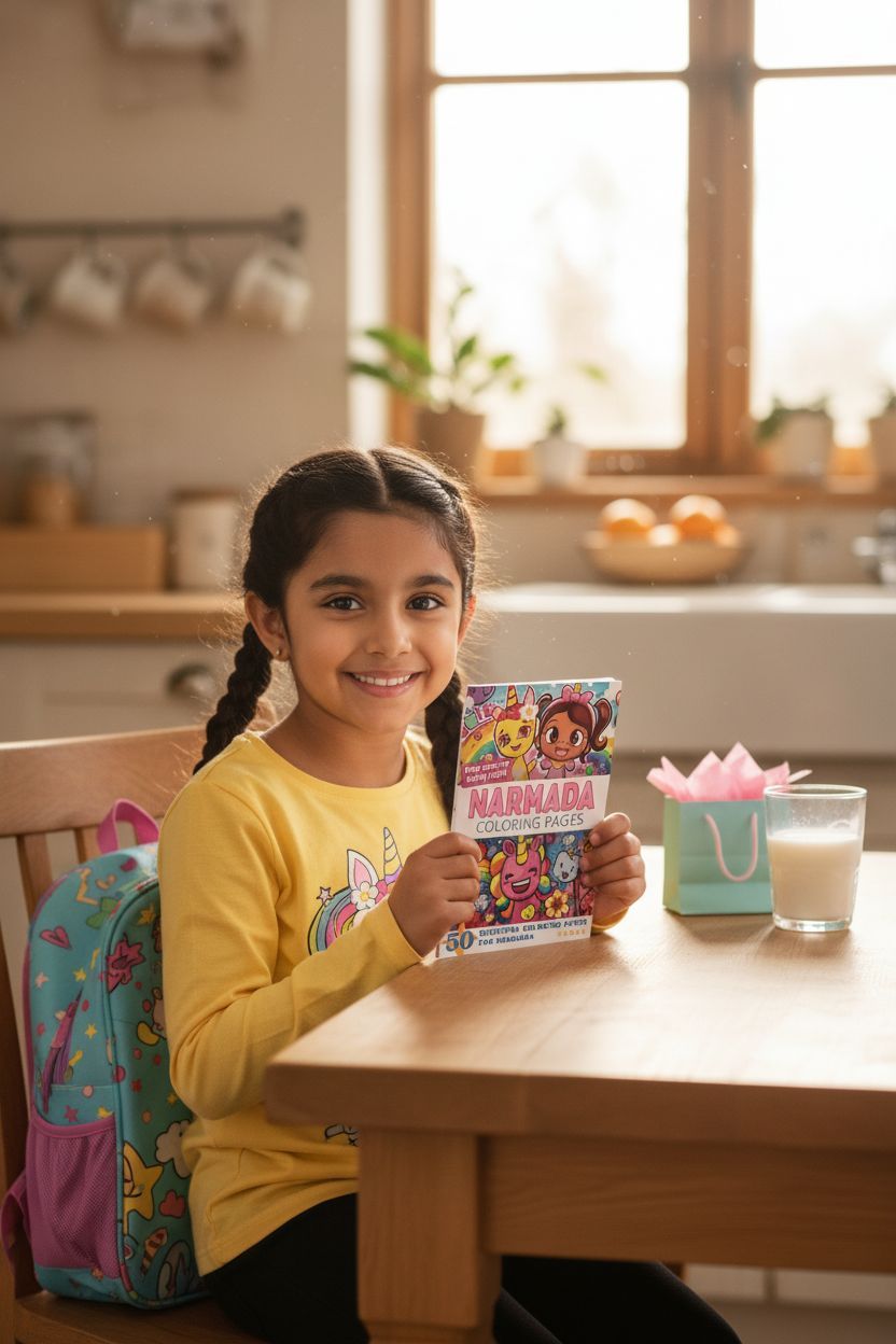 Narmada coloring book in use