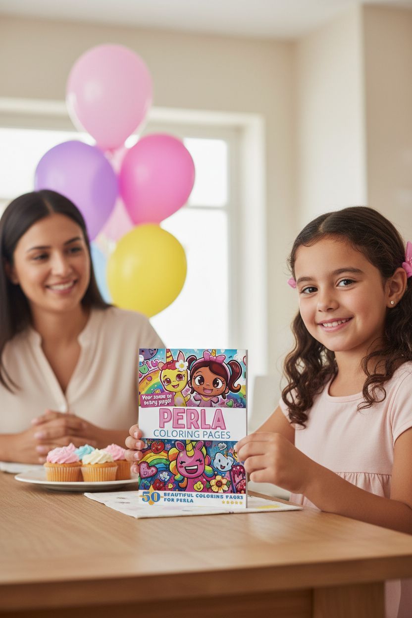 Perla coloring book in use