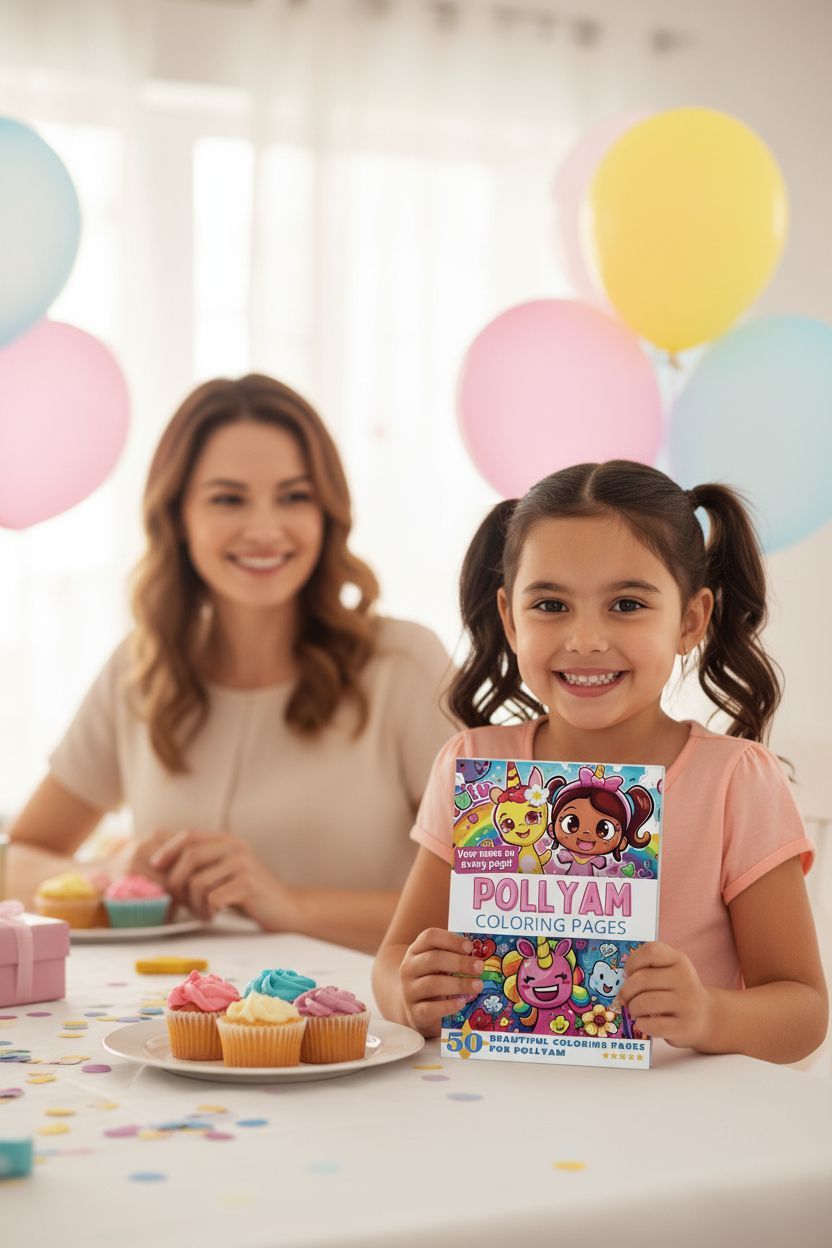 Pollyam coloring book in use