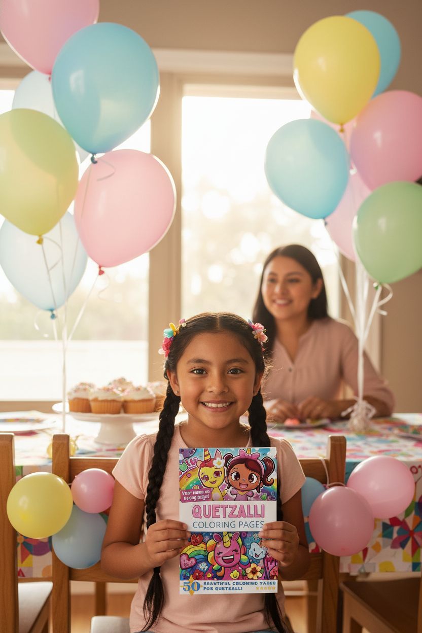 Quetzalli coloring book in use