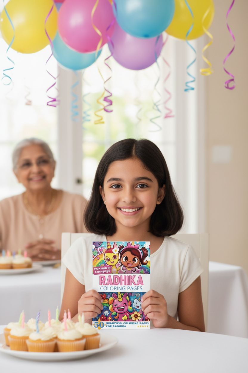 Radhika coloring book in use