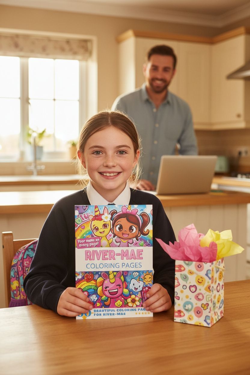River-Mae coloring book in use