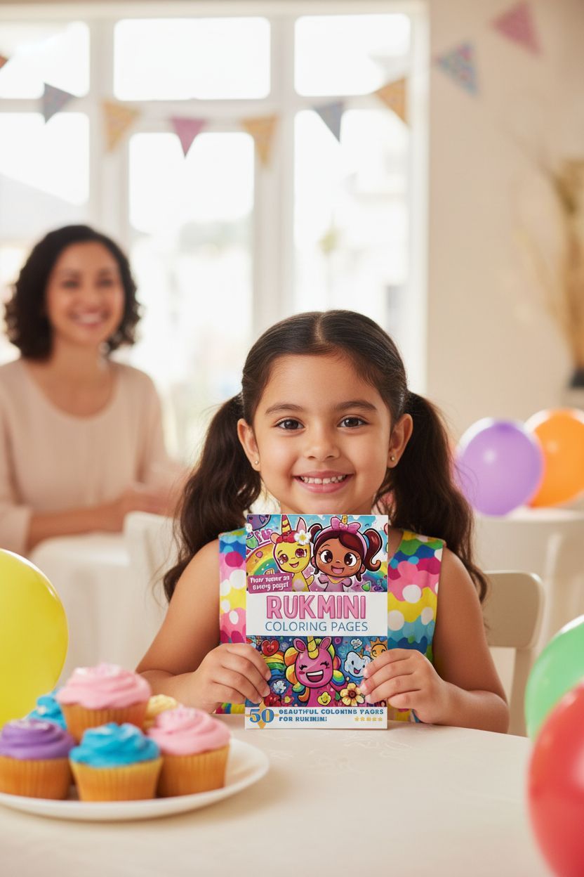 Rukmini coloring book in use